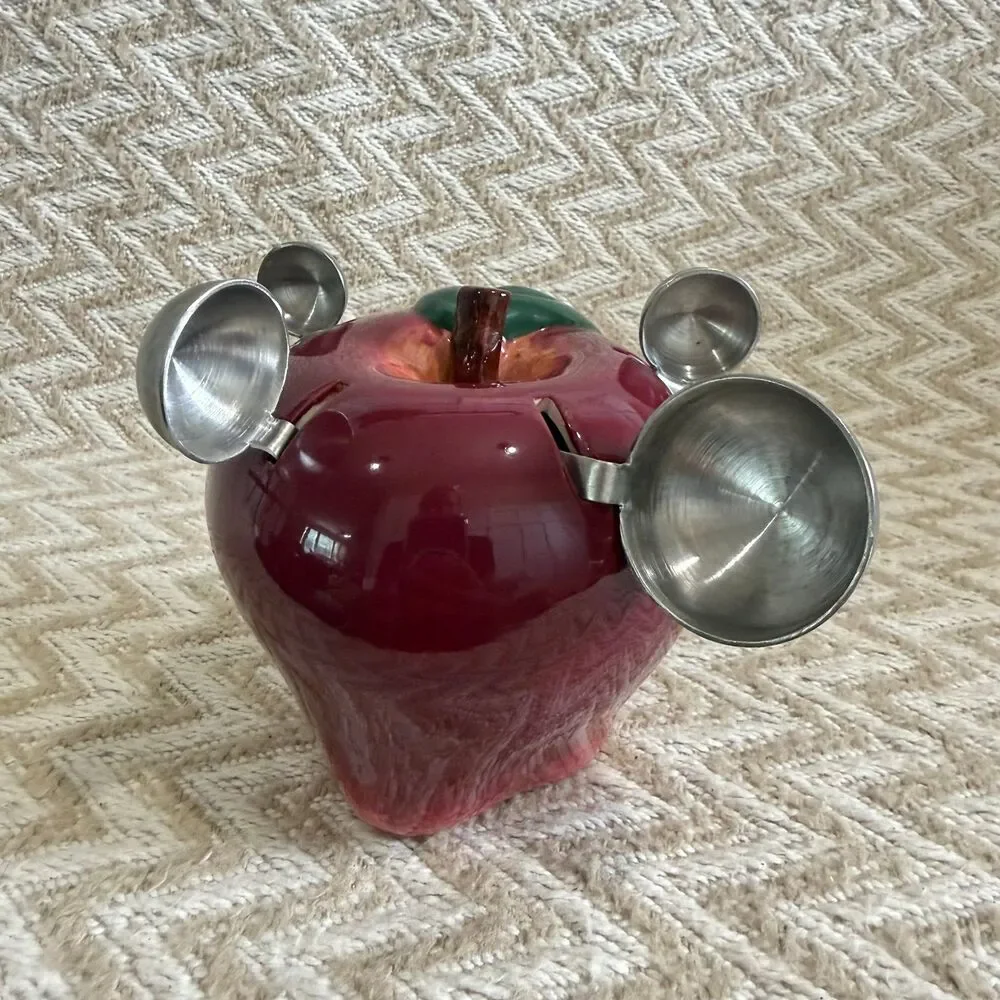 Vintage Ceramic Red Apple Holder and Measuring Spoons